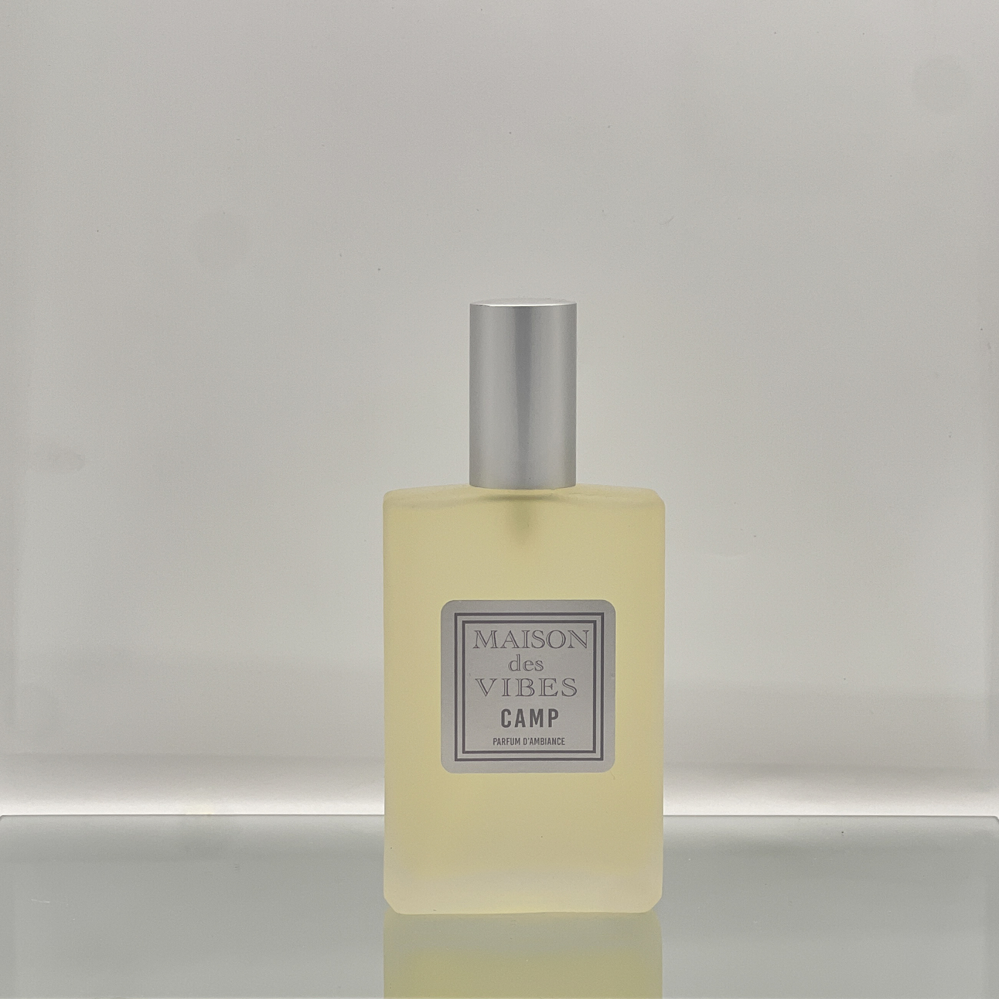 Maison des Vibes CAMP Room Spray. Notes Top: Bergamot, Elemi Heart: Beeswax, Tobacco, Sage Base: Myrrh, Patchouli. Relish in CAMP and let your imagination run wild with stories of past adventures and dreams of future escapades.