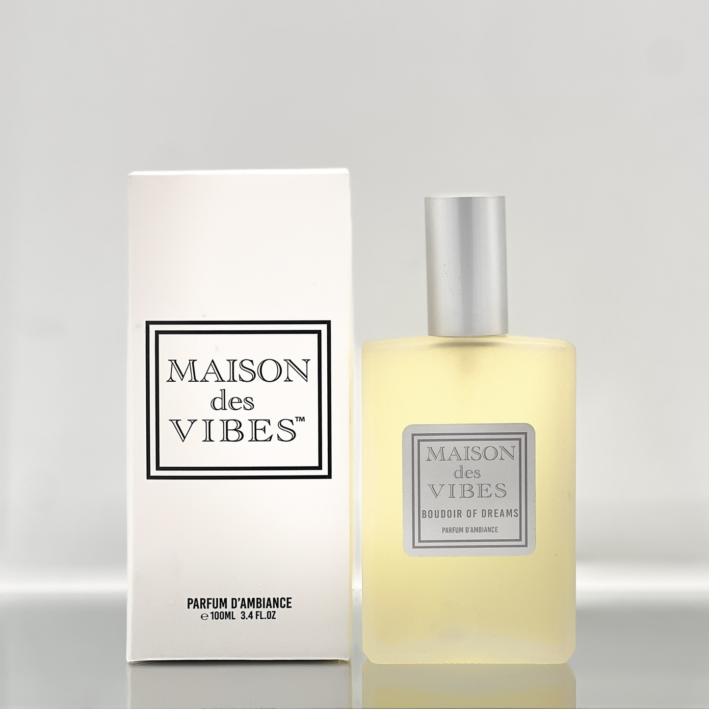 Maison des Vibes BOUDOIR OF DREAMS ROOM SPRAY. NOTES Top: Pear, Bergamot Heart: Jasmine, Vanilla Base: Frankincense, Myrrh. BOUDOIR OF DREAMS elevates any space into a haven of romance and allure. Let the seductive blend of fragrances embrace you and your surroundings, setting the scene for unforgettable moments.
