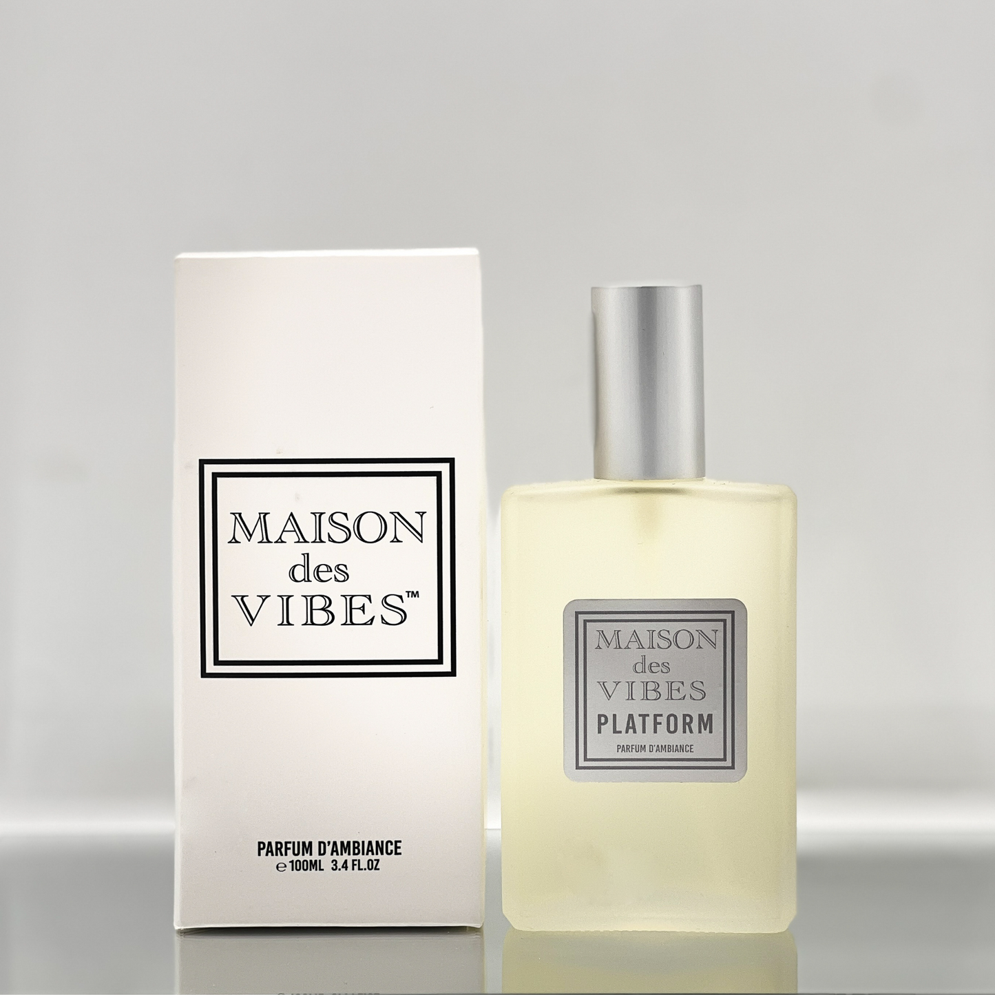 Maison des Vibes PLATFORM Room Spray. NOTES Top: Mandarin, Jasmine, Sea Salt Heart: Gardenia, Orchid, Sage Base: Coconut, Vanilla, Vetiver. PLATFORM envelops your space with an uplifting, invigorating vibe, much like the elevated feeling of standing tall in platform shoes. Step into an elevated olfactory experience and transform any room into a haven of sophistication and allure, elevating your environment to new heights of elegance and enchantment.